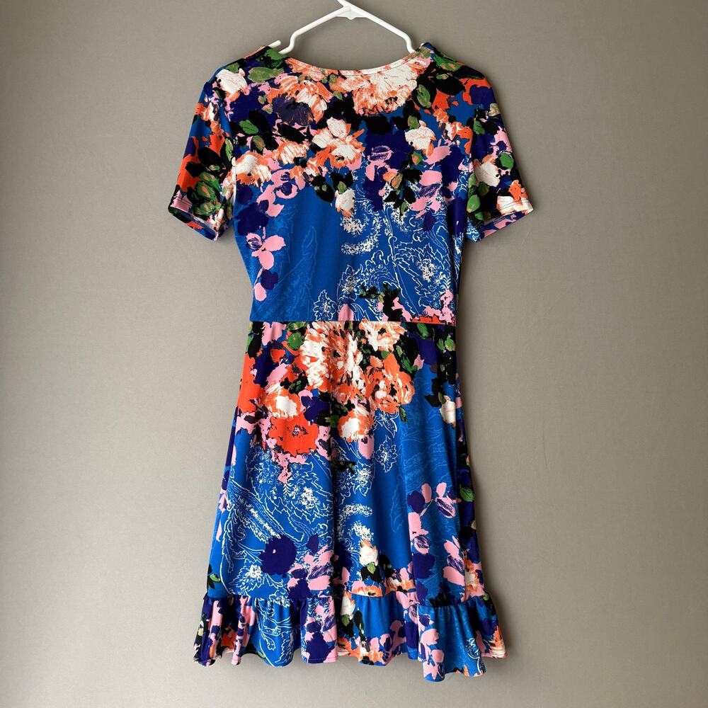 ECI Floral Print Wrap Dress Size S Blue‎ Orange - Picture 6 of 8